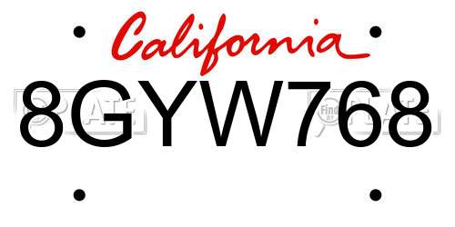 8GYW768 California License Plate