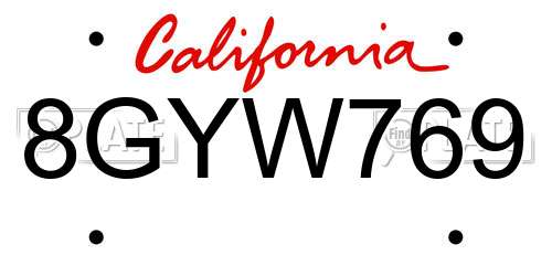 8GYW769 California License Plate