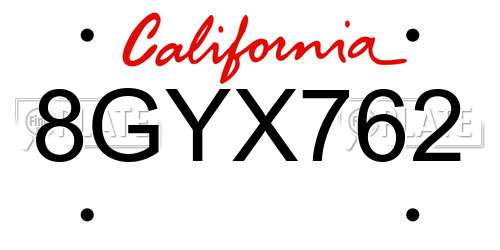 8GYX762 California License Plate