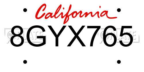 8GYX765 California License Plate