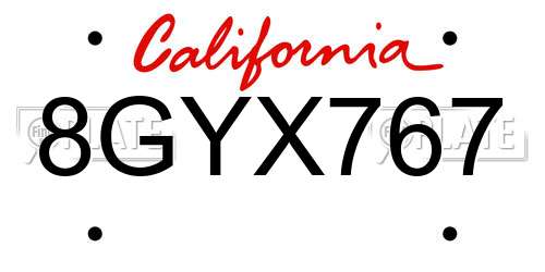 8GYX767 California License Plate