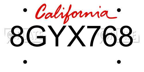 8GYX768 California License Plate