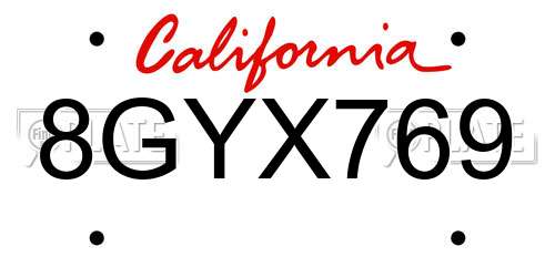 8GYX769 California License Plate