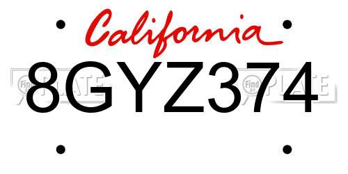 8GYZ374 California License Plate