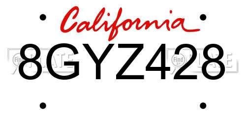 8GYZ428 California License Plate