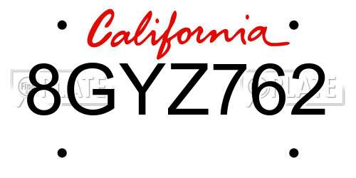 8GYZ762 California License Plate