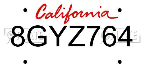 8GYZ764 California License Plate