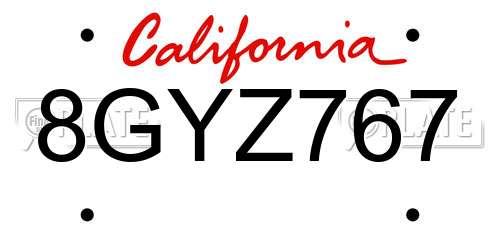 8GYZ767 California License Plate