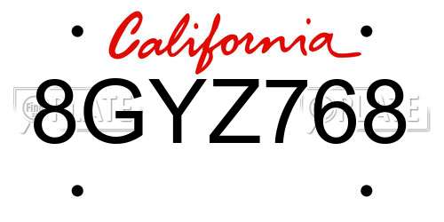 8GYZ768 California License Plate