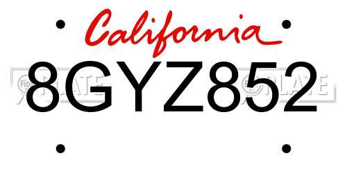 8GYZ852 California License Plate