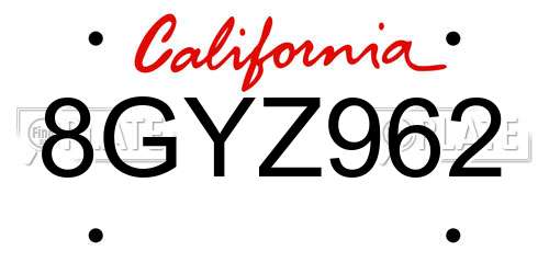 8GYZ962 California License Plate