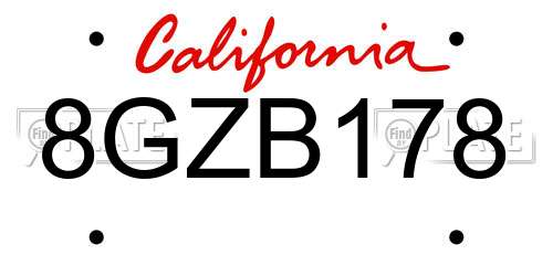 8GZB178 California License Plate