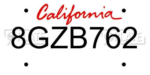 8GZB762 California License Plate
