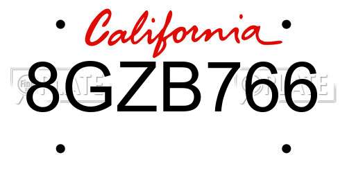 8GZB766 California License Plate