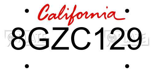 8GZC129 California License Plate