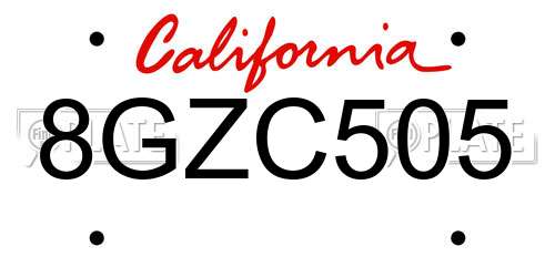 8GZC505 California License Plate