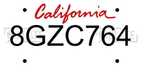 8GZC764 California License Plate