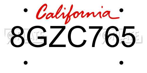 8GZC765 California License Plate