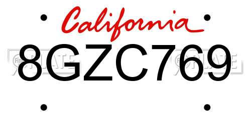 8GZC769 California License Plate