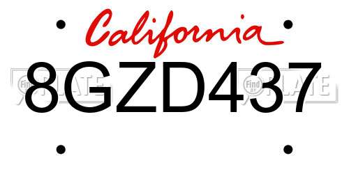 8GZD437 California License Plate