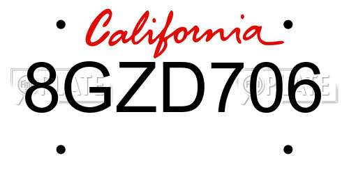8GZD706 California License Plate