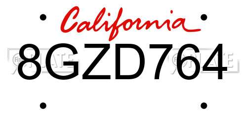 8GZD764 California License Plate