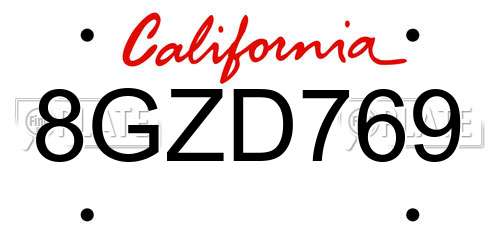 8GZD769 California License Plate