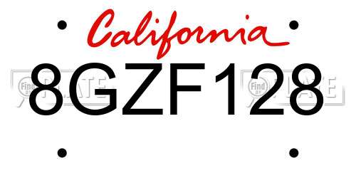 8GZF128 California License Plate