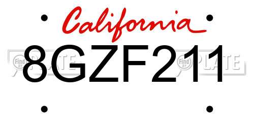 8GZF211 California License Plate