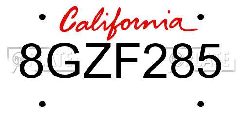 8GZF285 California License Plate