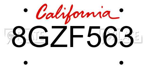8GZF563 California License Plate