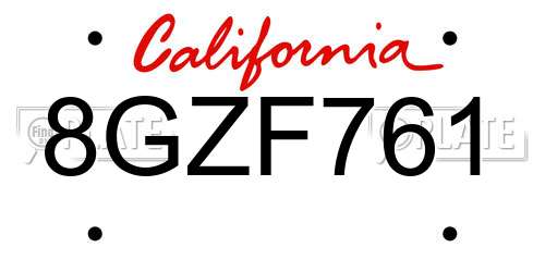 8GZF761 California License Plate