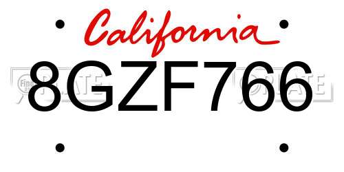 8GZF766 California License Plate