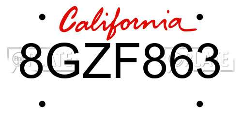 8GZF863 California License Plate