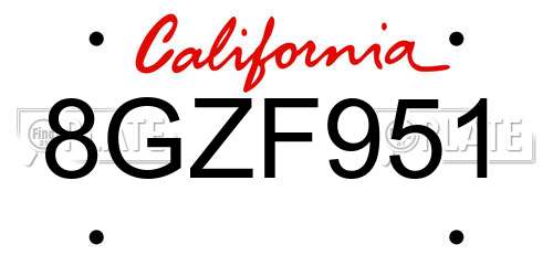 8GZF951 California License Plate