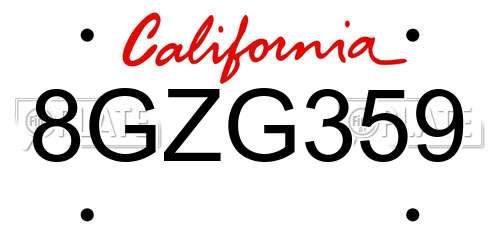 8GZG359 California License Plate