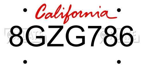 8GZG786 California License Plate
