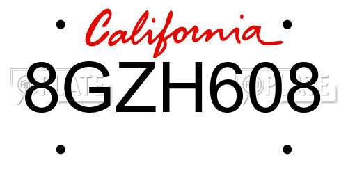 8GZH608 California License Plate