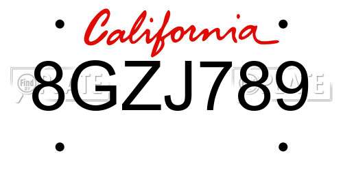 8GZJ789 California License Plate