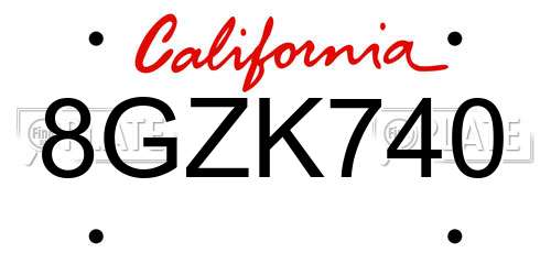 8GZK740 California License Plate