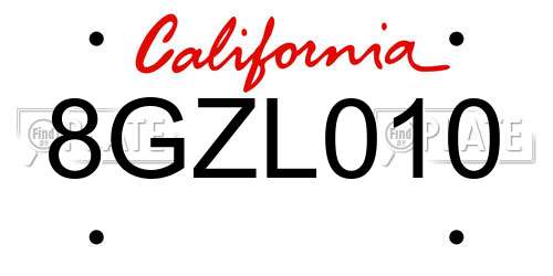 8GZL010 California License Plate