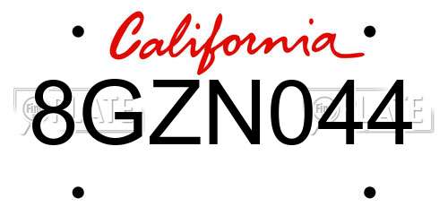 8GZN044 California License Plate