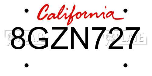 8GZN727 California License Plate