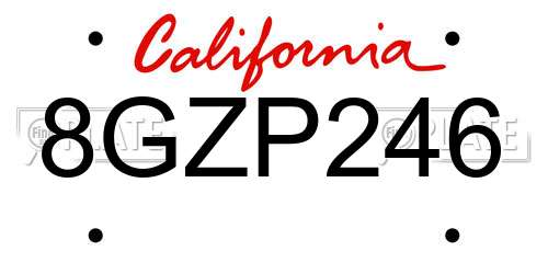8GZP246 California License Plate