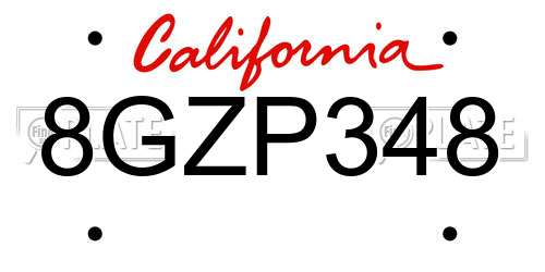8GZP348 California License Plate