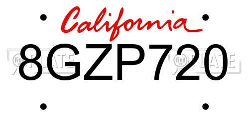 8GZP720 California License Plate