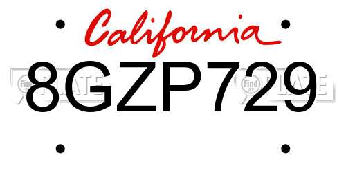 8GZP729 California License Plate