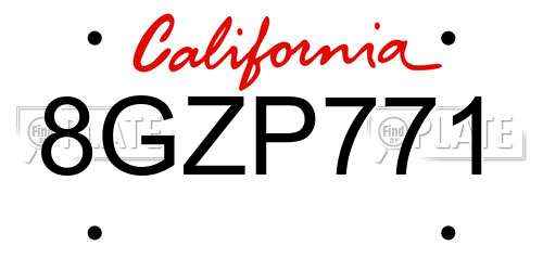 8GZP771 California License Plate