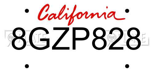 8GZP828 California License Plate