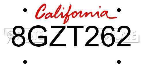 8GZT262 California License Plate